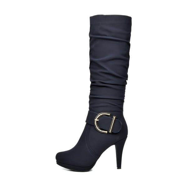 Women's Winter High Heel Knee High Boots - DARK BLUE - 3